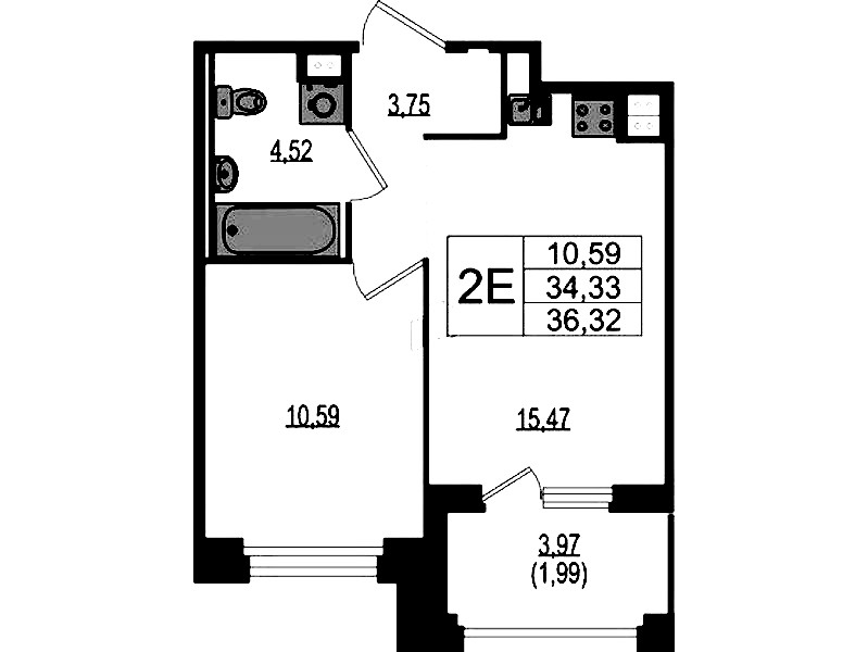 1-комнатная квартира 36.32 м², 3/4 эт., ЖК «Ranta Residence»